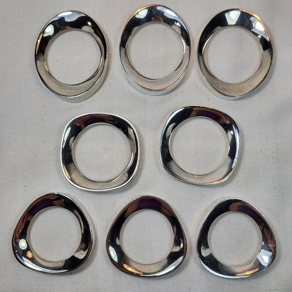 Heavy Metal NAPKIN RINGS Set of 8 Silver Plated Square Oval Triangle Geometric